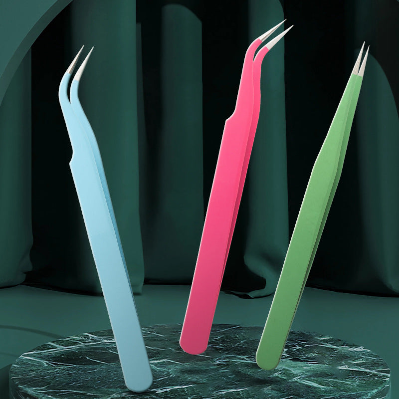 Spray painting Color hemming Tweezers False eyelashes Grafting Tweezers Elbow Sharpening Precision Nail Art Tweezers