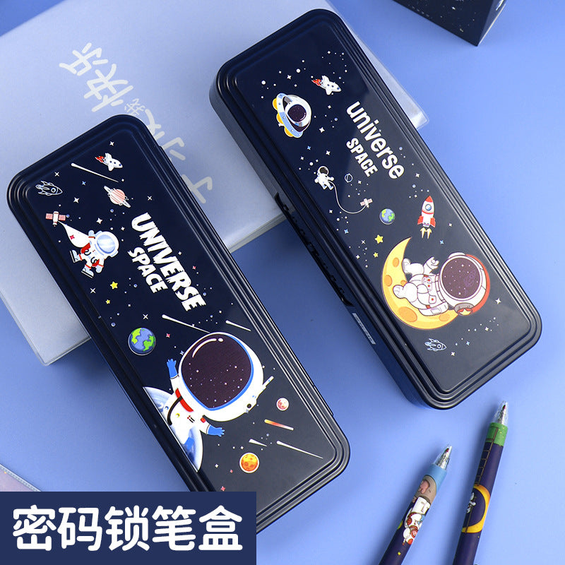 Student stationery box wholesale children's cartoon cute astronaut plastic waterproof pencil case multi-functional combination lock pencil case
