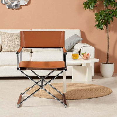 Vasily chair - vintage-inspired designer white stainless steel saddle leather folding leisure sofa chair/dining chair