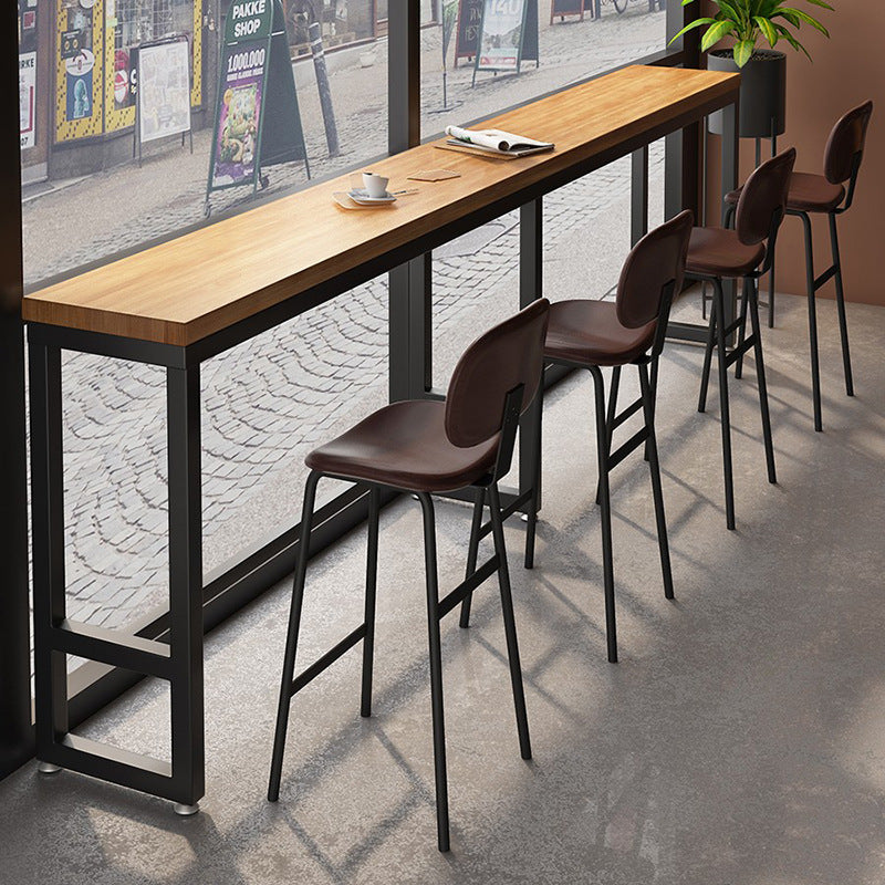 Bar table and chair combination Industrial style wrought iron solid wood bar High foot milk tea shop Cake shop Narrow table against the wall