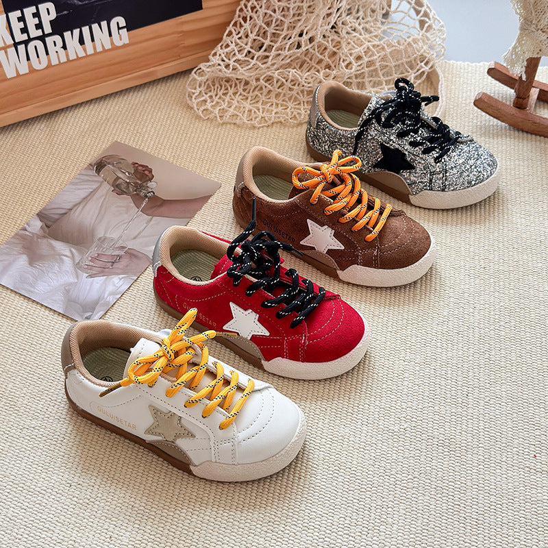 ins children's star board shoes 2025 spring and autumn new Korean version girls retro sports shoes boys flat baseplate shoes