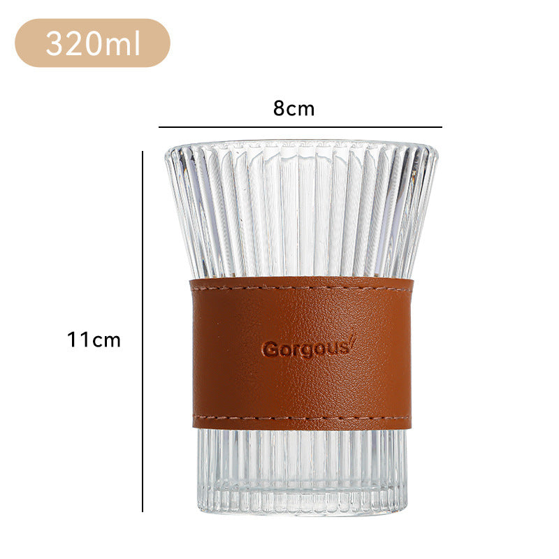隔热束腰风琴杯创意杯套玻璃杯网红透明ins风水杯日式家用咖啡杯