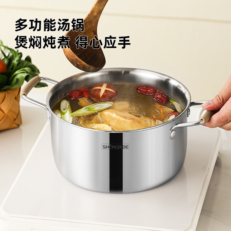 Cross-border 304 soup pot set pot, silicone anti-scalding handle, food-grade three-layer steel thickened household cooking pot wholesale