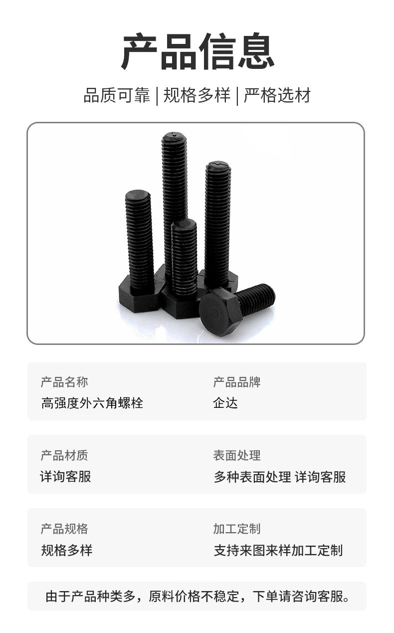 8.8 grade screw nut set hex bolt screw screw rod yongnian fastener high strength bolt