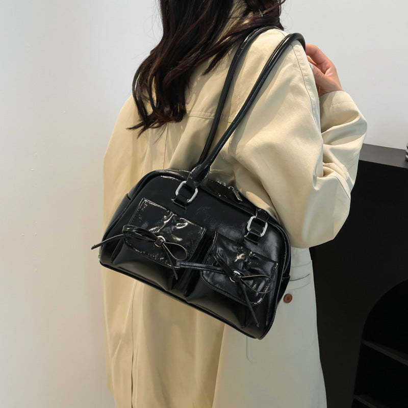 Cross-border  large-capacity PU bag women's 2025 new ballet style bow underarm bag versatile shoulder bag