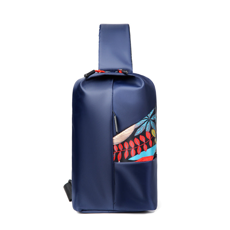 Customized,  fashion printed men's breast bag, anti-splashing nylon cloth shoulder bag, casual charging messenger bag wholesale