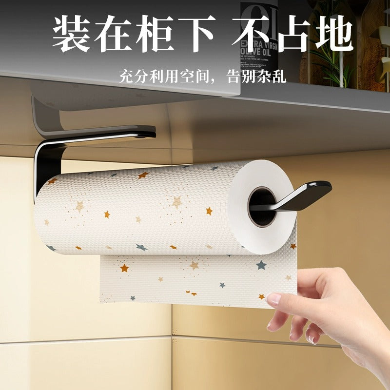 Paper hanger for kitchen tissue holder No punching plastic wrap Oil absorption Wall-mounted paper roll rod Cabinet storage rack