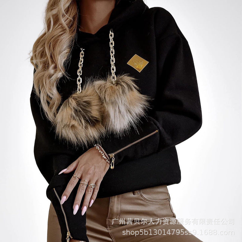 2024 New Women's Cross-border Foreign Trade Hairball Chain Hooded Casual Sweater-ODS4880 Fashion Casual