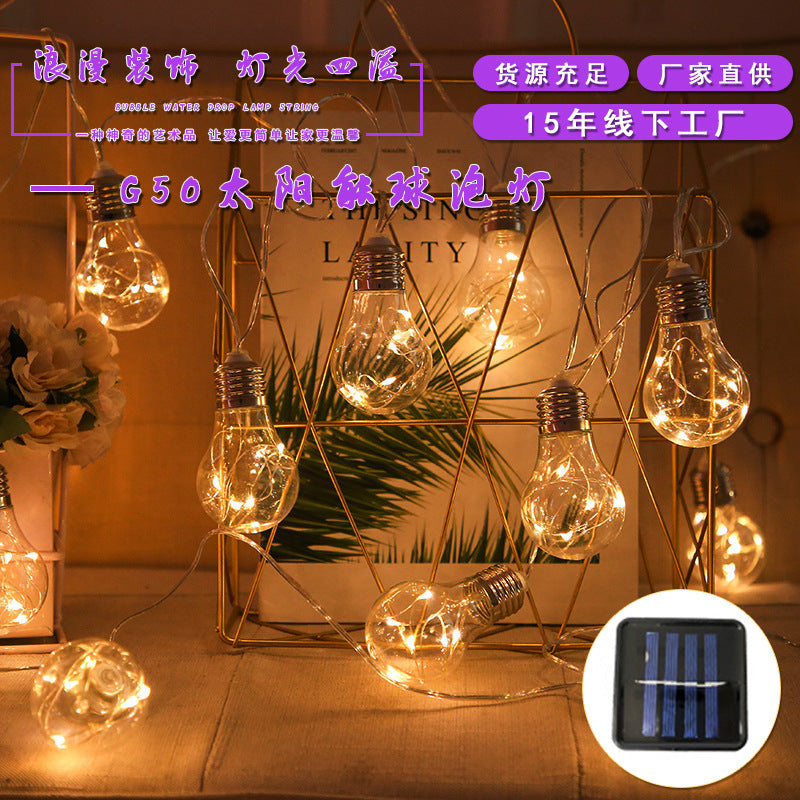 Amazon led solar outdoor bulb string retro bar courtyard decoration eight functions led round ball lights