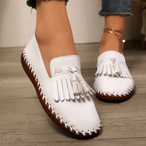 Exportplus size tassel sewn bottom round toe casualflats women's new arrival soft bottom pure color slip-on shoes cross-border