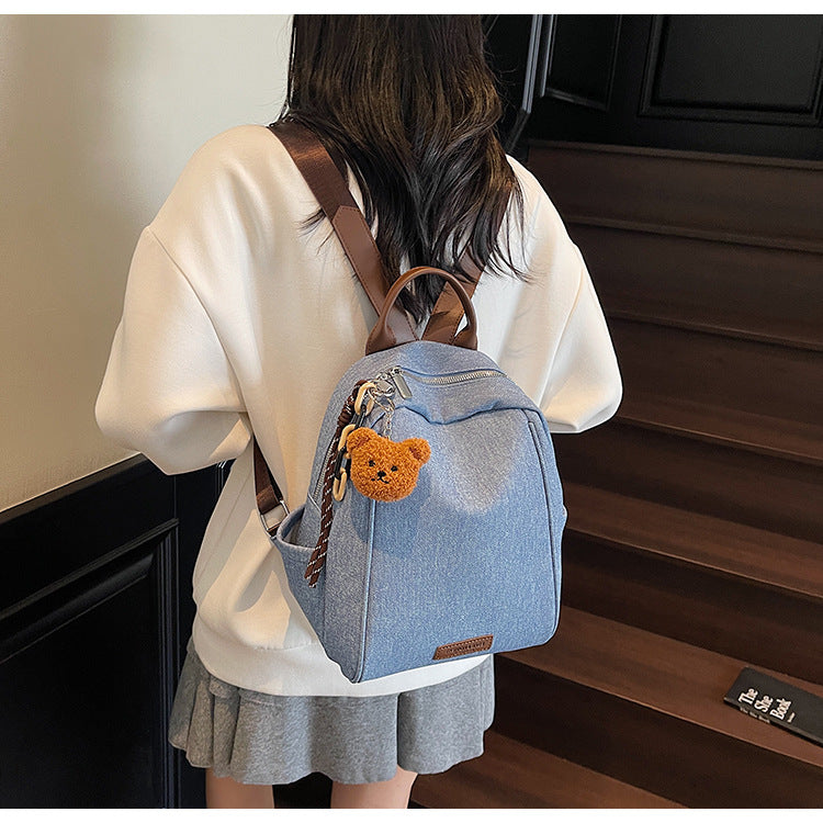 Cross-border contrasting color girls backpack 2025 new large-capacity commuting class simple shoulder bag backpack