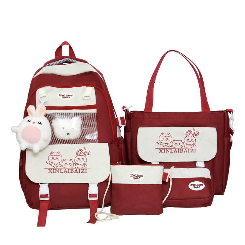 New schoolbag girls primary and secondary school students cute high-value backpack lightweight versatile large-capacity Oxford cloth backpack