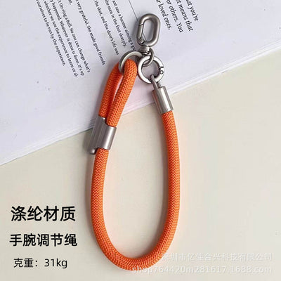 Adjustable polyester wrist lanyard - durable anti-loss phone strap with short chain, sturdy double buckle, and clip for outdoor use