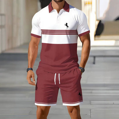 hot-selling men's polo shirt set, new summer two-piece casual short-sleeve and shorts set, dropshipping available