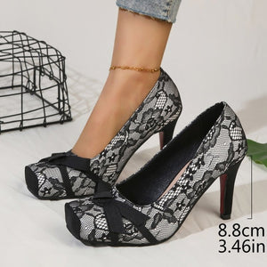 plus size back hollow flatsbows red bottom flatsnew arrivallace mesh square toe thin heel high heels