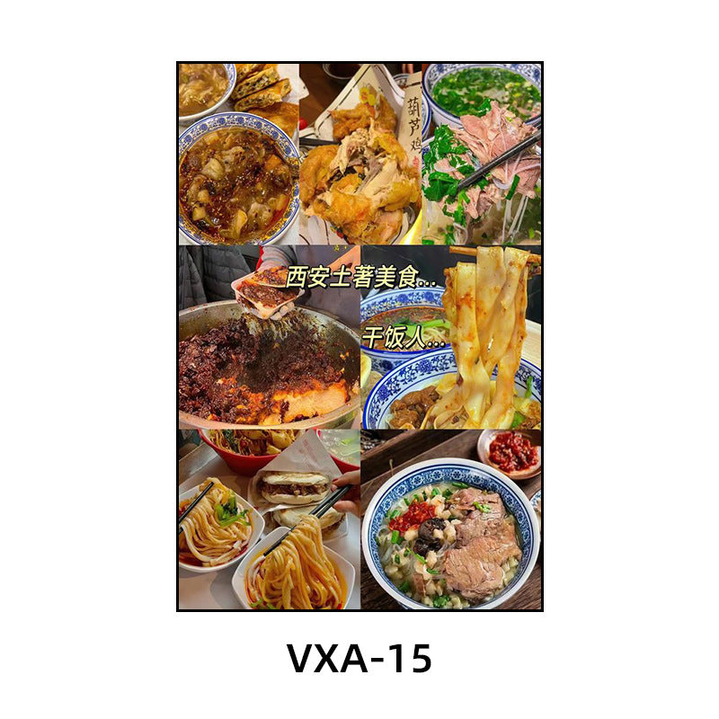 陕西装饰画西安长安古城风景建筑面馆挂画美食餐厅饭店包厢壁画