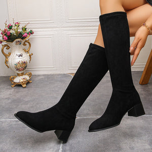 Fashionfall and winternew arrival suede round toe thick heel back zipper fashion knee high boots women's high heels not over the knee slim women's boots