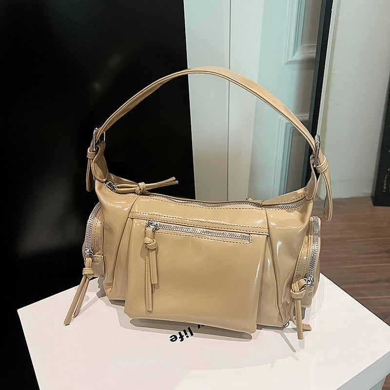 Cross-border retro old armpit bag Spice girl shoulder messenger bag washed soft leather multi-zipper dual-purpose bag function