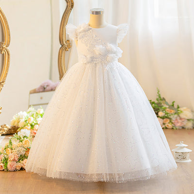 Girls' high-end luxury formal dress - perfect for birthday parties, tulle princess gowns, flower girls, hosts, piano recitals, and stage performances