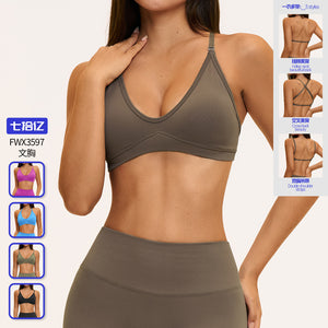Threaded sports bra separate halter shoulder strap cross back running casual sports yoga bra for women 3597