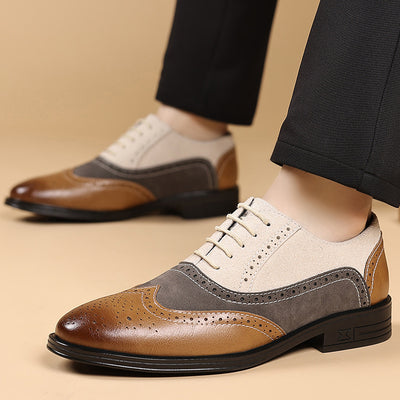 Plus size formal men's shoes brogue carved trendy men's business casual leather shoes breathable new british style color block