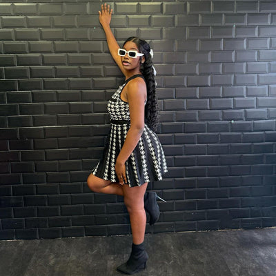 European and american style women's casual dress - cross-border fashion summer streetwear houndstooth halter a-line dress