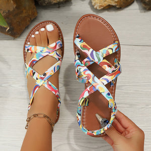 European and american style woven sandals for women, new collection, ethnic flat sandals with colorful lace trim, plus size roman sandals
