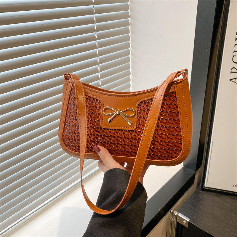 Bow square bag women's 2025 new simple versatile underarm baguette temperament fashionable commuter shoulder bag