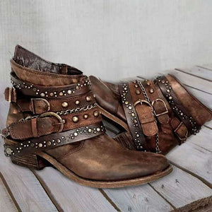 Independent station fashion cross-border export women's shoes autumn winter thick heel large size belt short boots for women
