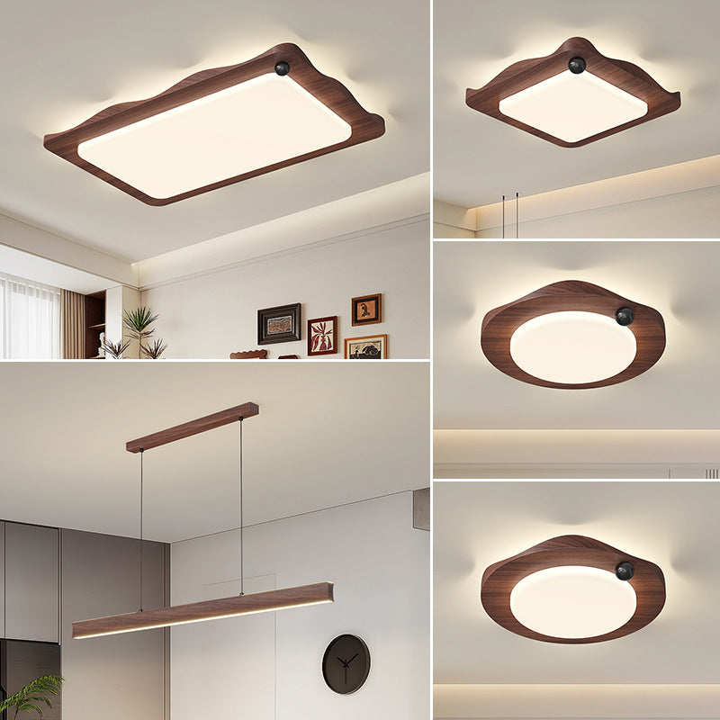 Whole house lighting combination package Living room light Ceiling light Medium antique walnut color rectangular rotunda main light