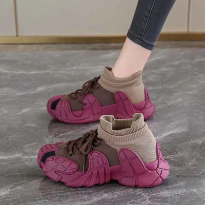 Flyknit lightweight dad sneakers women's 2025 summer new breathable non-slip hiking shoes versatile chunky sole sock sneakers