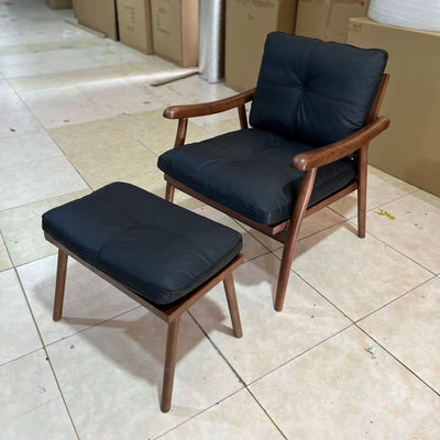 Black walnut color white ash single sofa chair designer modern living room scandinavian casual genuine leather solid wood chair