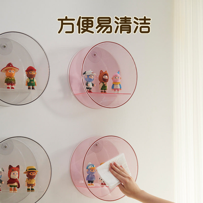 Round wall-mounted doll display box ins wind living room entrance tide play figure blind box storage box transparent display stand
