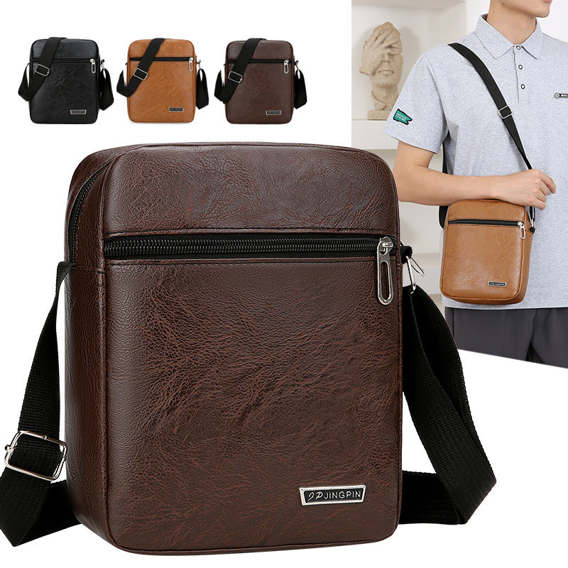 New business commuter men's bag PU soft leather simple solid color versatile shoulder bag multi-layer large-capacity textured messenger bag