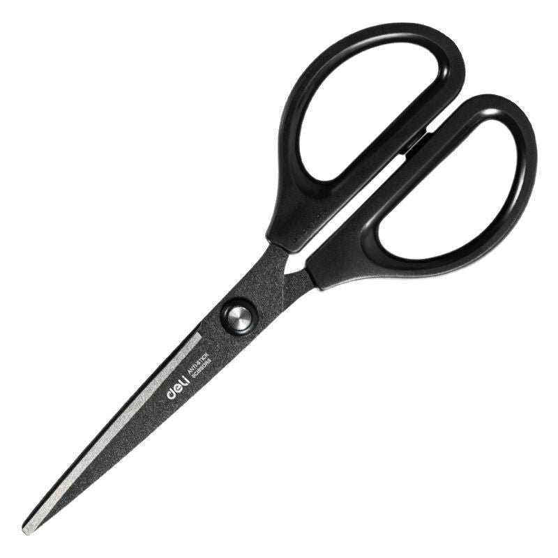 Deli 0603-F Teflon Scissors Handmade Safety Scissors Office Scissors Black Blade Industrial Scissors Household Paper Cutting
