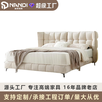 Foshan factory french cream style muscle bed chenille fabric italian normcorepopular master bedroom double bed personalized