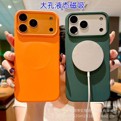 Suitable for iphone17promax large hole liquid silicone magnetic phone case new cross-border apple 15 protective cover