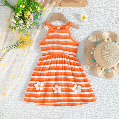 girls' striped knit tank dress with 3d daisy summer sundress