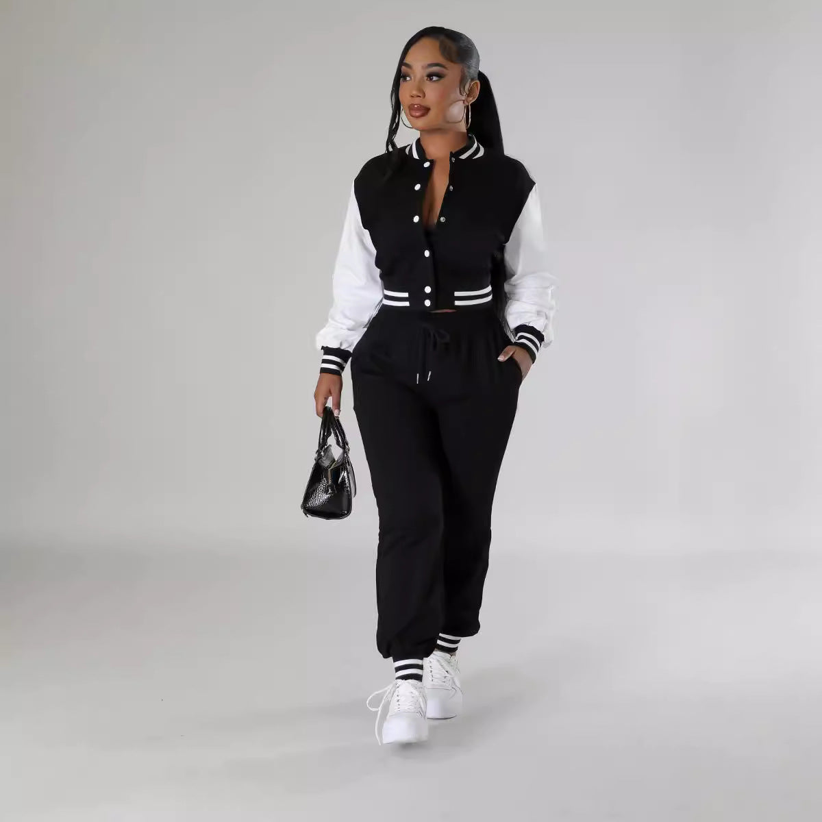 European and American  women's clothing 2024 autumn new long-sleeved cardigan breasted top waist drawstring trousers casual suit