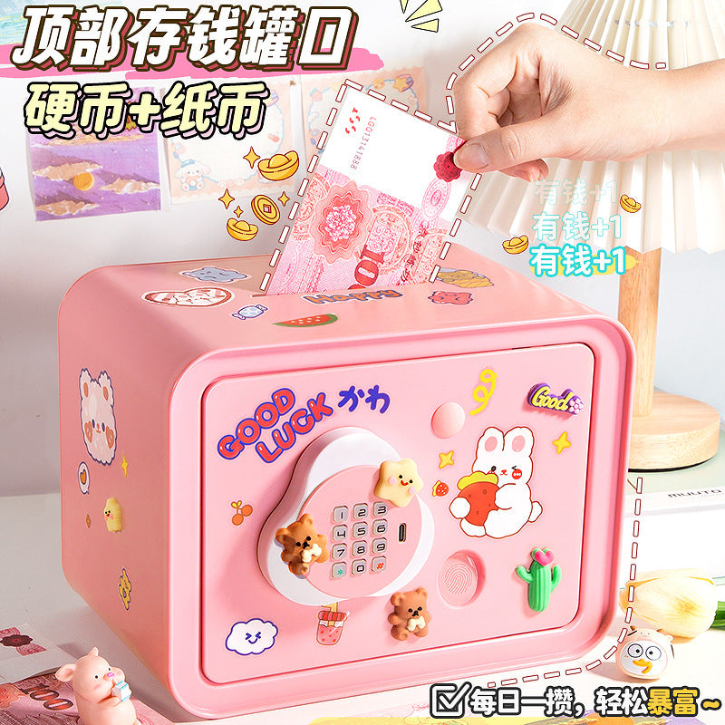 Piggy Bank 2024 New Children's Girls Only Can't Get In Safe Cabinet Boys Large Capacity Password Box Savings