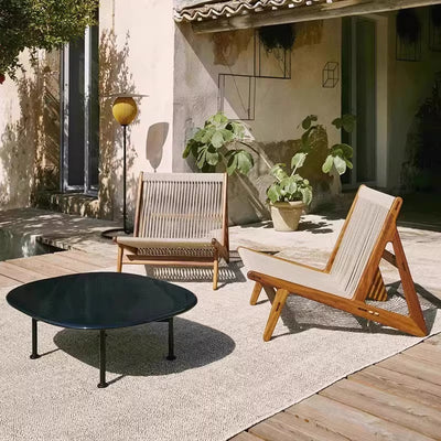 Outdoor sofa balcony courtyard rattan chair hotel teak wabi-sabi style b&b outdoor garden solid wood rattan leisure chair
