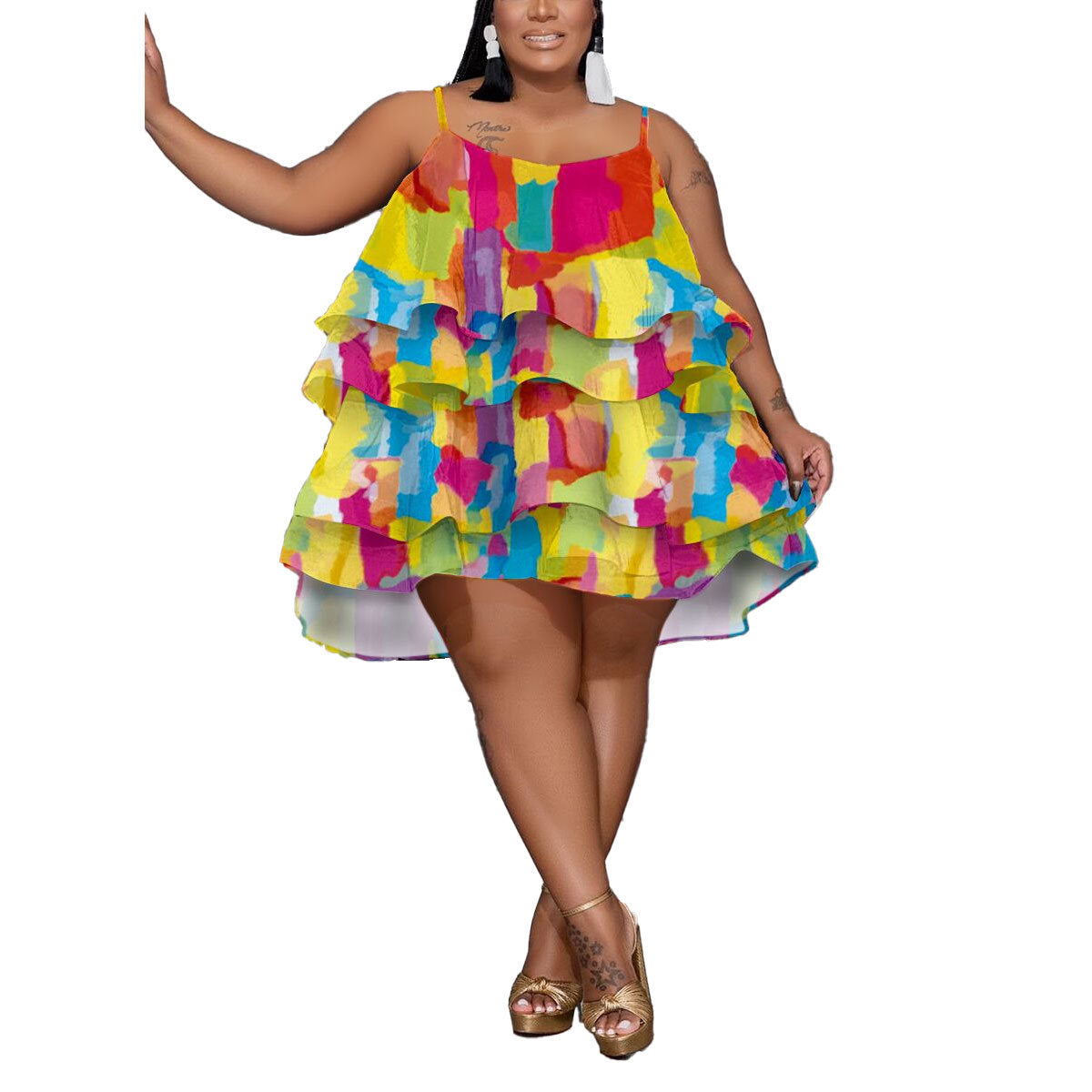 SRS10427 European and American, loose, large size suspender print dress