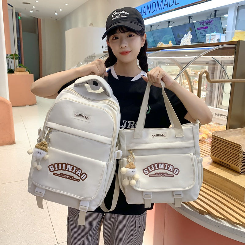 New primary school student handbag, middle school student schoolbag two-piece set, lightweight and large-capacity backpack for grades 1-9