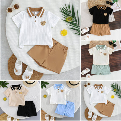 cross-border exclusive: baby & toddler spring/summer outfit - short-sleeve polo shirt + brown shorts, stylish casual two-piece set