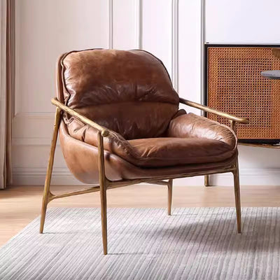 Nordic designer vintage hand-forged iron genuine leather single sofa chair - retro oil wax leather leisure chair for living room