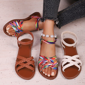 new cross-border flat sandals for women - summer elastic fashion casual crossover slippers, open-toe beach shoes for outdoor wear