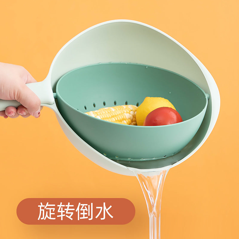 Rotary drain basket Plastic with handle Creative double-layer drain basket Kitchen fruit storage Vegetable basin Drain basket