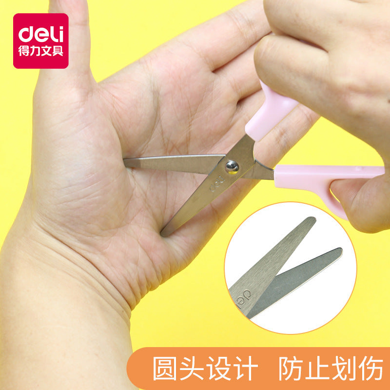 Deli 6021 student handmade scissors cute cartoon child protective cover scissors mini student small scissors wholesale