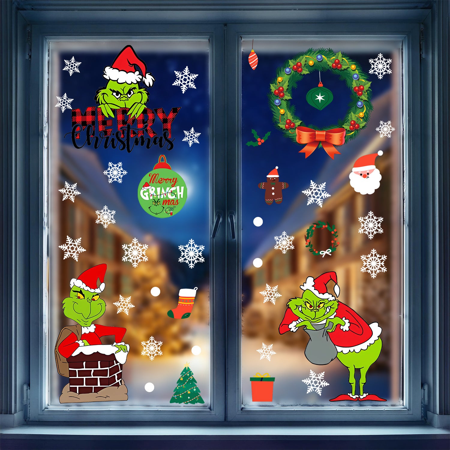 Cross-border   wall sticker Santa Claus snowman holiday glass window decoration sticker Glue-free static sticker