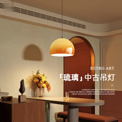 Used japanese retro pendant light - single glass dining table lamp for restaurant, bar, or artistic lighting - high-end style